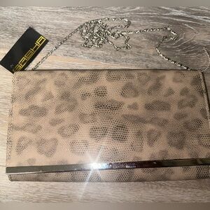 NWT Sasha Chain Sling Bag Clutch Style Size 7H X 11L Brown Tone Fold Over Button